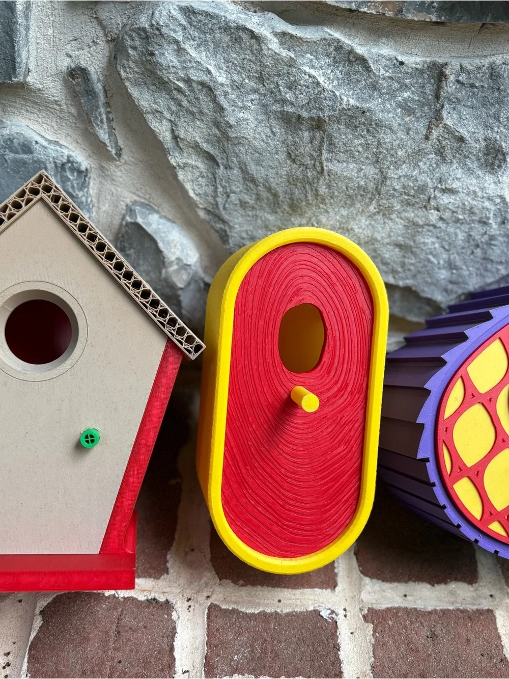 Birdhouse Yellow & Red & Purple Decorative Hard Plastic Birdhouses Wood Grain